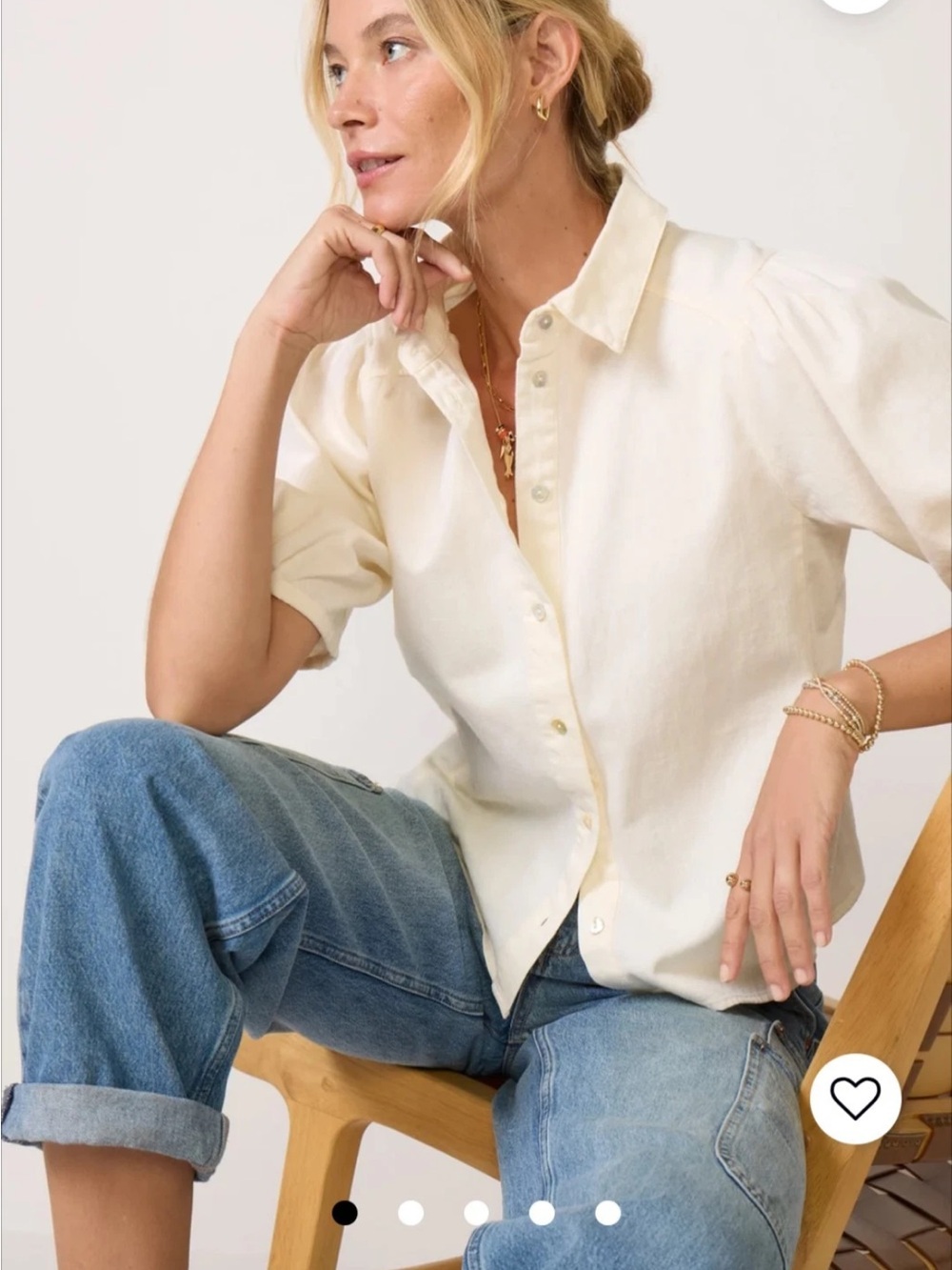 Melissa Nepton Ivory Zoya Puff-Sleeve Button-Up Shirt M - Picture 2 of 15